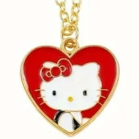 Necklace Hello Kitty Heart Enamel Pendant Sanrio Emo Scene Stylish Trendy Fun - Picture 1 of 3